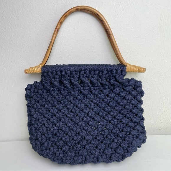 Handmade Bohemian Boho Minimalist Neutral Woven Macrame Shoulder bag Wood Handle - Picture 8 of 8